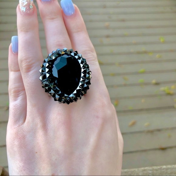 Swarovski Ring Black Hematite Jet Vesue Cocktail - Picture 4 of 12